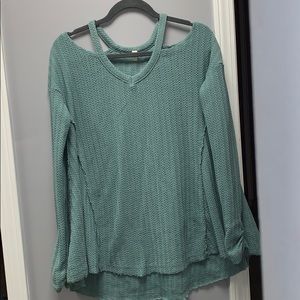 Teal off-the-shoulder sweater! Brand: Wishlist